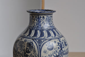 Steingutvase von Paul Yvain, blaue Muster