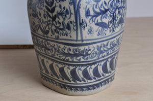 Steingutvase von Paul Yvain, blaue Muster
